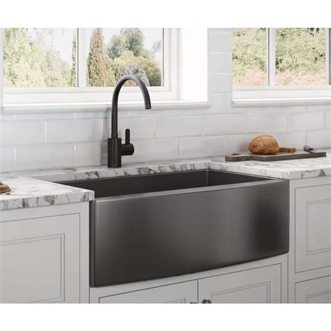 stainless steel farm sink with dark cabinets|black stainless steel farmers sink.